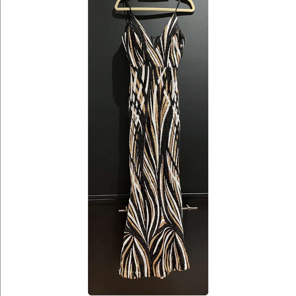Black, gold & white sequin gown!